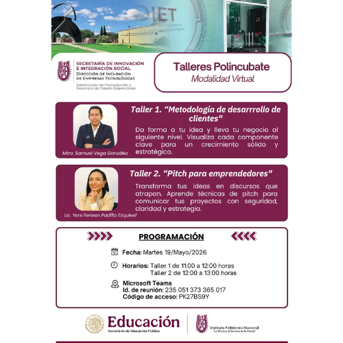 Taller Polincubate de modalidad virtual vía teams el 19 de mayo de 2026.