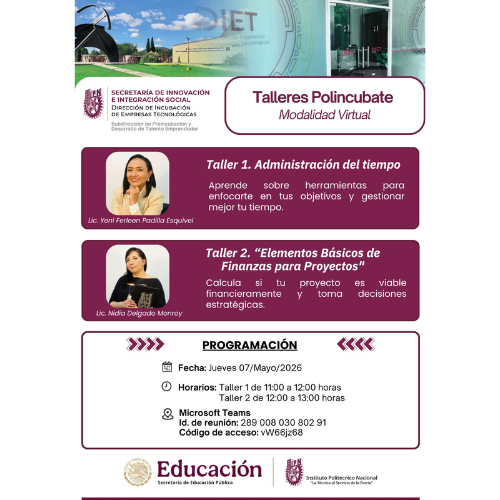 Taller Polincubate de modalidad virtual vía teams el 07 de mayo de 2026.